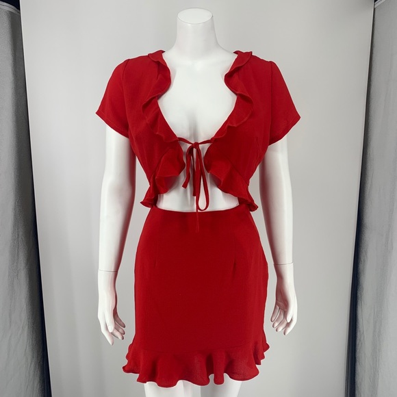 New Superdown Mia Ruffle Tie Dress Red 
